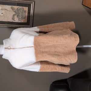 Belle by Kim Gravel  Fleece Jacket in Cream and Tan